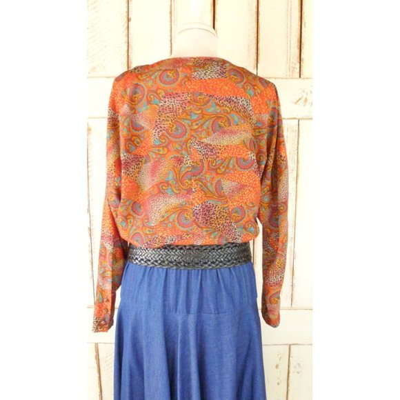 Vintage red brown paisley animal print secretary blouse - Picture 4 of 4